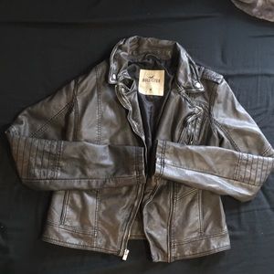 Hollister Leather Jacket Grey Size M